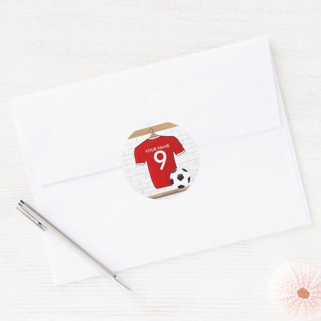 Personalised Red and White Football Soccer Jersey Classic Round Sticker (Envelope)