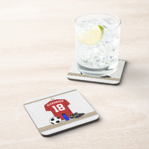 Personalised Red and White Football Soccer Jersey Coaster
