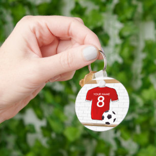 Personalised Red and White Football Soccer Jersey Key Ring