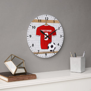 Personalised Red and White Football Soccer Jersey Large Clock