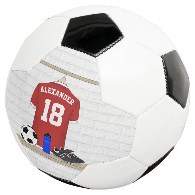 Personalised Red and White Football Soccer Jersey Soccer Ball (Three Quarter)