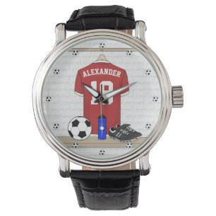 Personalised Red and White Football Soccer Jersey Watch