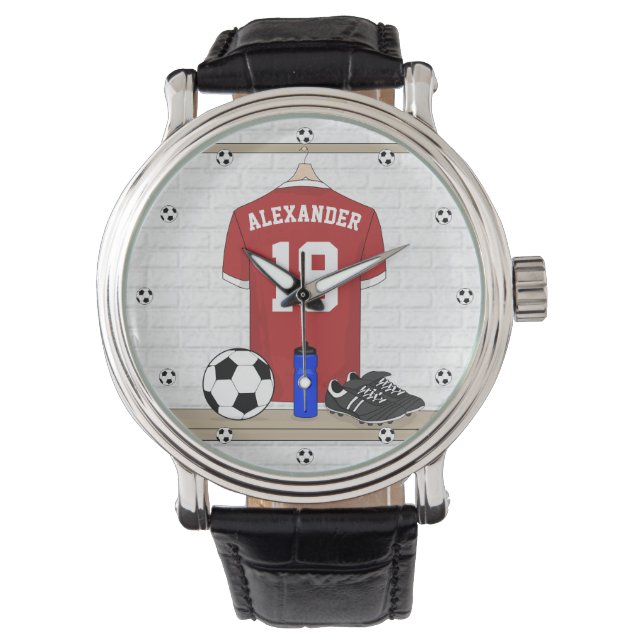 Personalised Red and White Football Soccer Jersey Watch (Front)