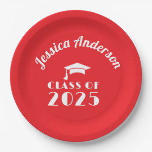 Personalised Red and White Graduation Paper Plate