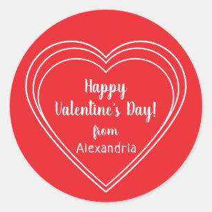 Personalised Red and White Happy Valentine's Day Classic Round Sticker
