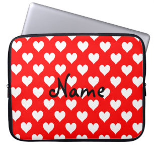 Personalised Red and White Heart Pattern Laptop Sleeve