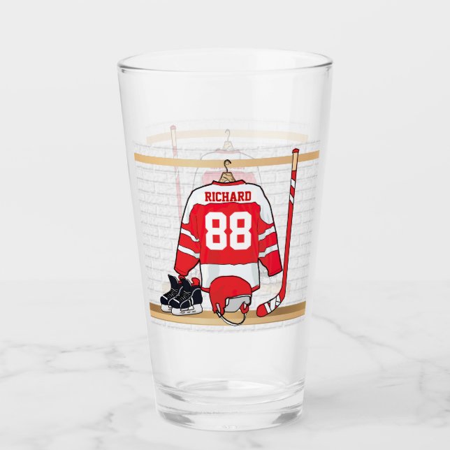 Personalised Red and White Ice Hockey Glass (Front)