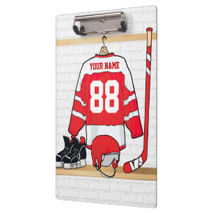 Personalised Red and White Ice Hockey Jersey Clipboard