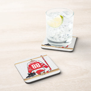 Personalised Red and White Ice Hockey Jersey Coaster