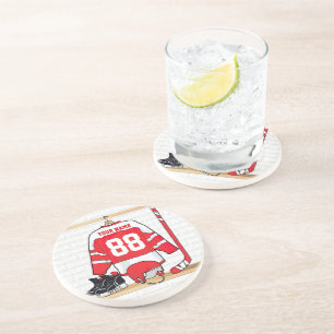 Personalised Red and White Ice Hockey Jersey Coaster