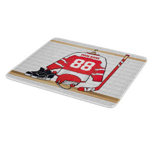 Personalised Red and White Ice Hockey Jersey Cutting Board