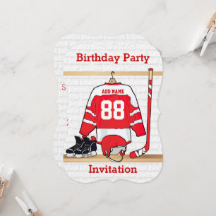 Personalised Red and White Ice Hockey Jersey Invitation