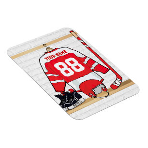 Personalised Red and White Ice Hockey Jersey Magnet