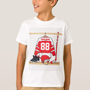 Personalised Red and White Ice Hockey Jersey T-Shirt