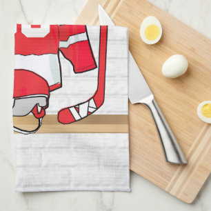 Personalised Red and White Ice Hockey Jersey Tea Towel