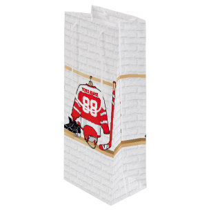 Personalised Red and White Ice Hockey Jersey Wine Gift Bag