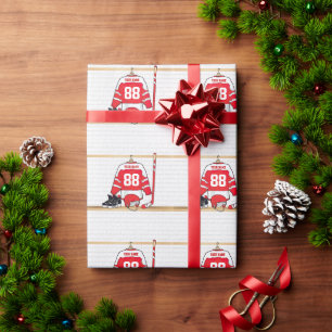Personalised Red and White Ice Hockey Jersey Wrapping Paper