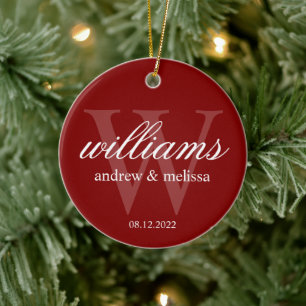 Personalised Red and White Monogram Ceramic Ornament