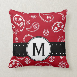 Personalised Red and White Paisley Pattern Country Cushion