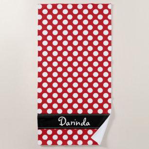 Personalised Red and White Polka Dot Beach Towel