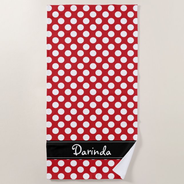 Personalised Red and White Polka Dot Beach Towel (Front)
