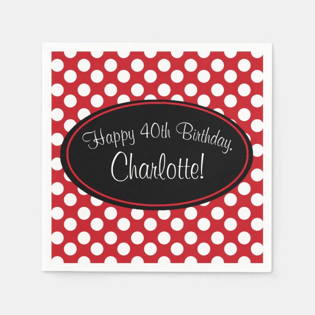 Personalised Red and White Polka Dot Paper Napkin (Front)