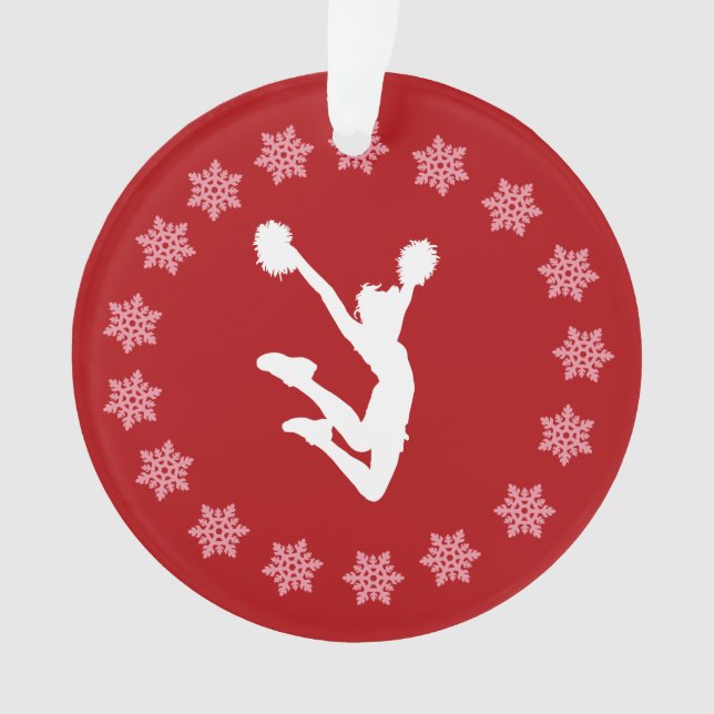 Personalised Red and White Snowflake Cheer or Pom Ornament (Front)