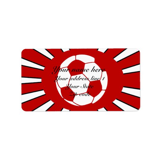 Personalised red and white soccer design address label