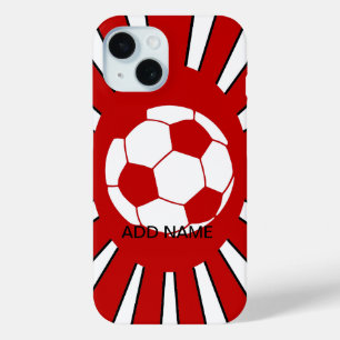 Personalised red and white soccer design iPhone 15 case