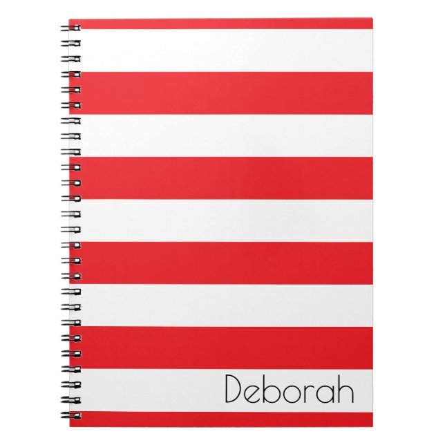 Personalised Red and White Striped Notebook (Front)