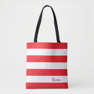 Personalised Red and White Striped Tote Bag