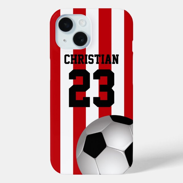 Personalised Red and White Stripes Soccer Ball Case-Mate iPhone Case (Back)