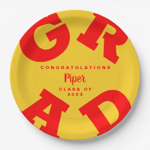 Personalised Red and Yellow Graduation Paper Plate