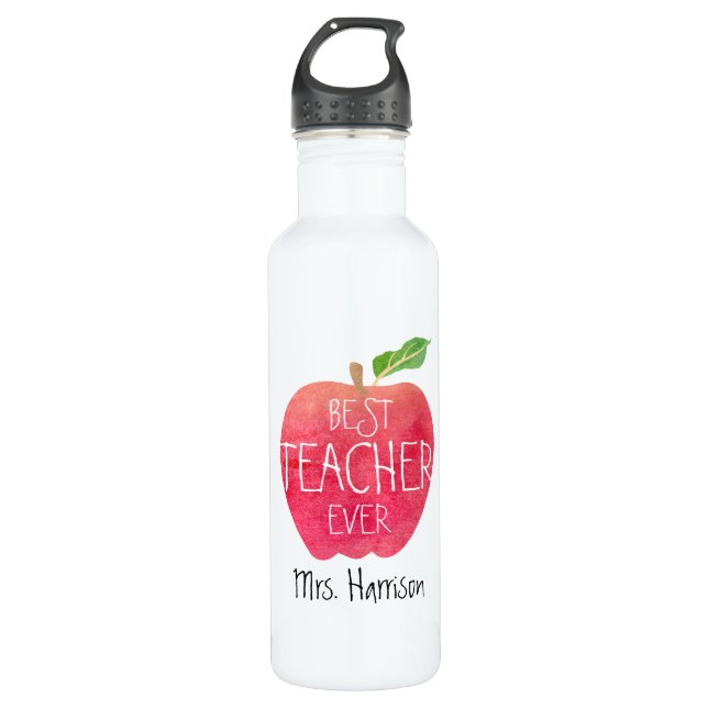 Personalised Red Apple Best Teacher Ever 710 Ml Water Bottle (Front)