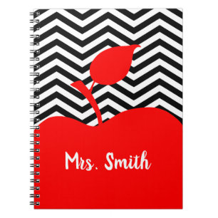 Personalised Red Apple Black and White Chevron Notebook