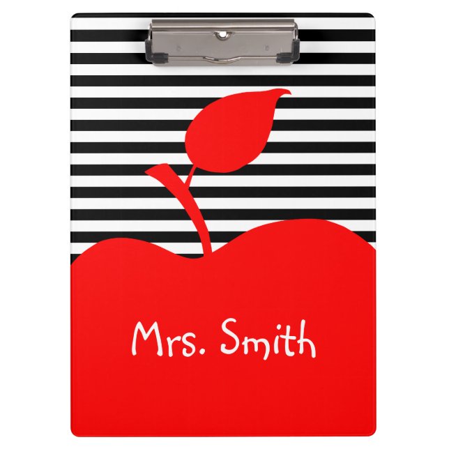 Personalised Red Apple Black and White Stripes Clipboard (Front)