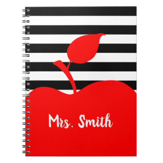 Personalised Red Apple Black and White Stripes Notebook