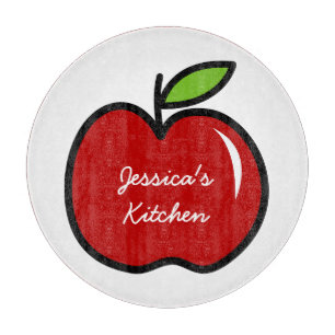 Personalised red apple fruit glass cutting board