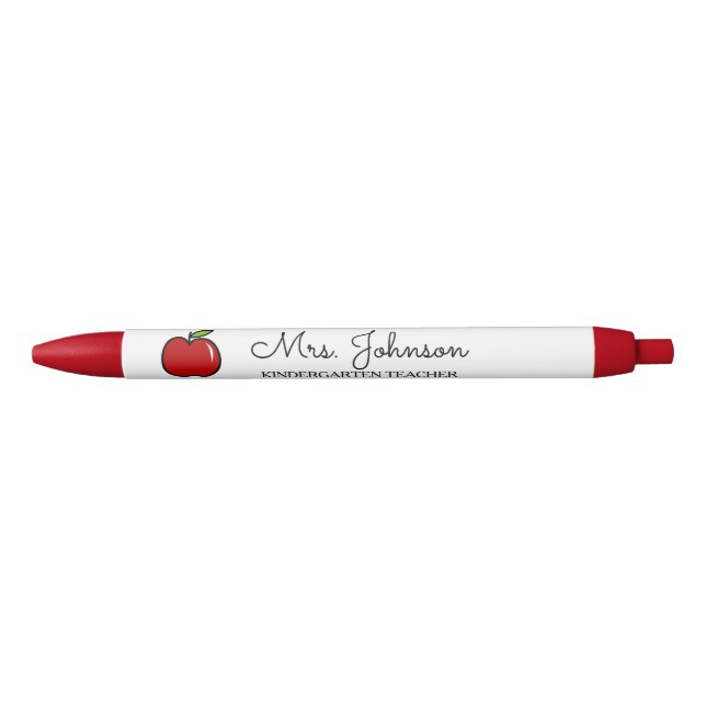 Personalised red apple kindergarten school teacher blue ink pen (Front)