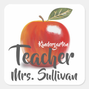 Personalised Red Apple Kindergarten Teacher Square Sticker