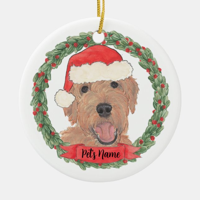 Personalised Red Apricot Golden Doodle Ceramic Ornament (Front)