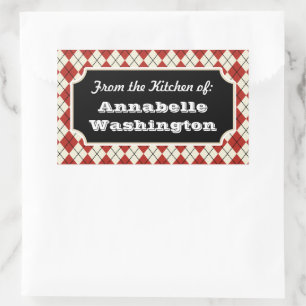 Personalised Red Argyle Kitchen Gift Tags Stickers