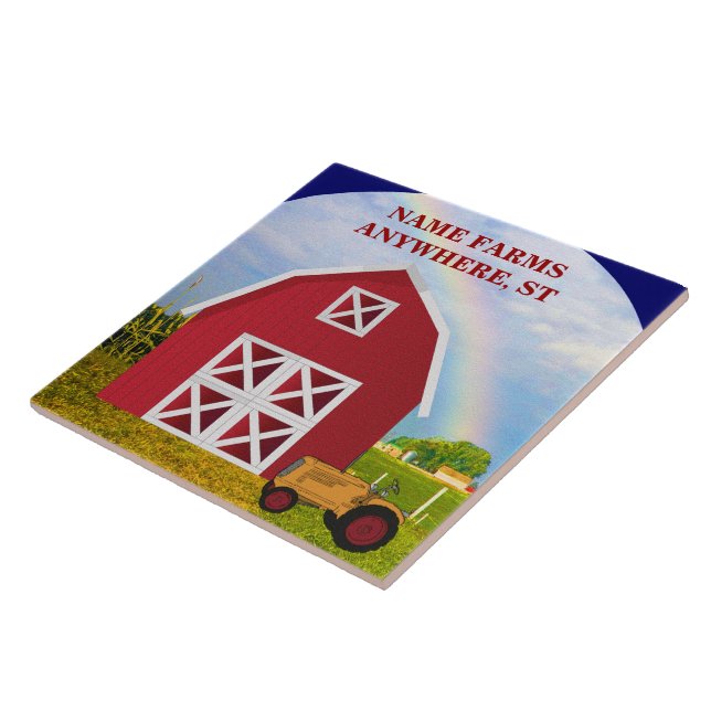 Personalised Red Barn Farm Country Decor Ceramic Tile (Side)