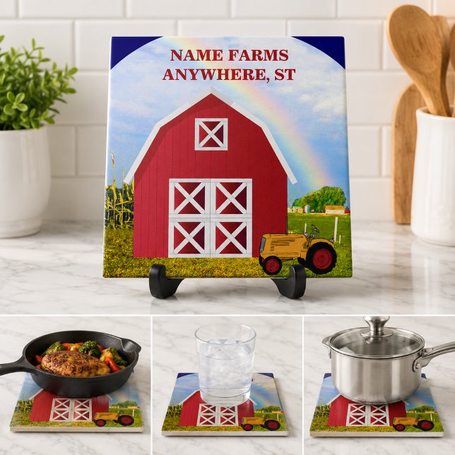 Personalised Red Barn Farm Country Decor Ceramic Tile (Personalized Red Barn Farm Country Decor Ceramic Tile)