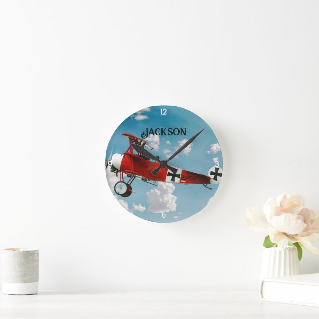 Personalised Red Baron Fokker Round Clock (Home)