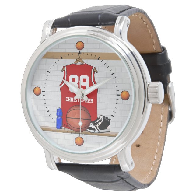 Personalised Red Basketball Jersey Watch (Angled)