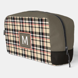 Personalised Red Beige Tan Black Scots Clan Plaid Dopp Kit