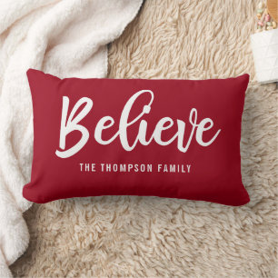 Personalised Red Believe Script Christmas Pillow