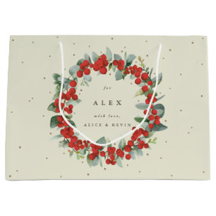 Personalised Red Berry+Eucalyptus Christmas Large Gift Bag