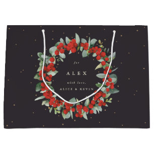 Personalised Red Berry+Eucalyptus Christmas Large Gift Bag